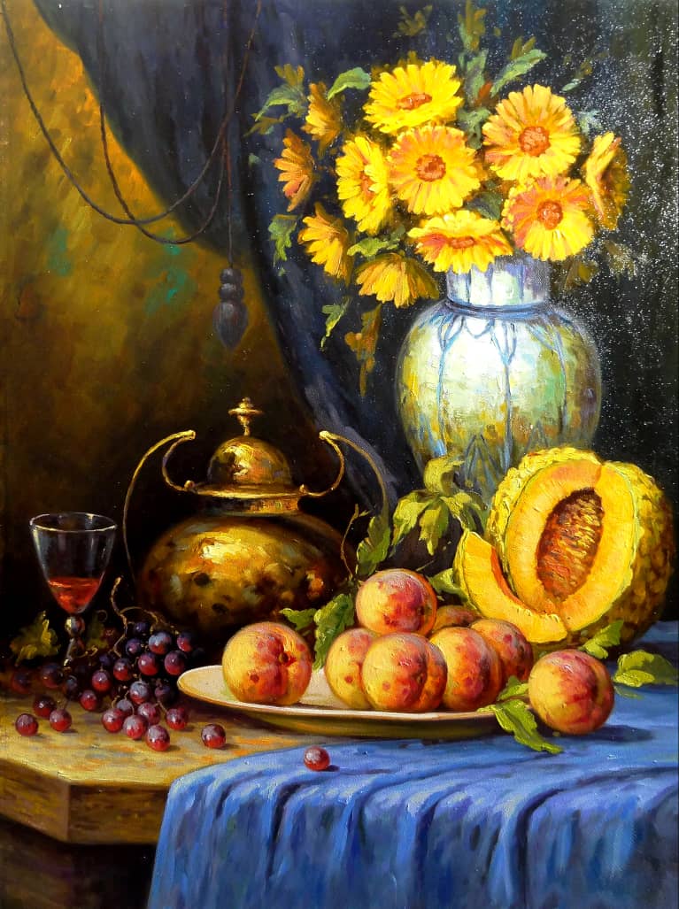 نقاشی رنگ و روغن  ( گل و میوه )